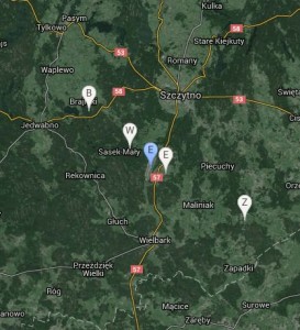Punkty widoczne na mapie google